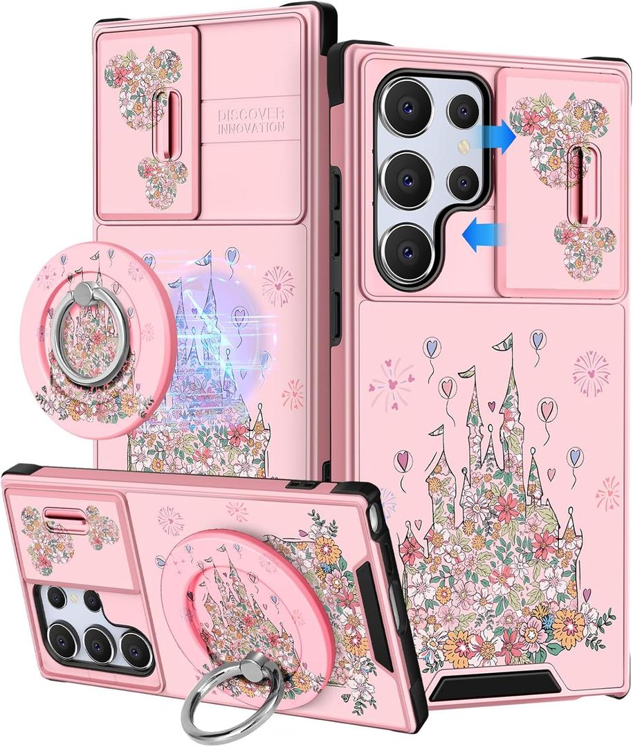 Buleens for Samsung Galaxy S25 Ultra Case - with Ring Stand & Camera Cover Aesthetic Cute Designed for Women Girls Girly Kawaii Castle Flowers for Samsung S25 Ultra Phone Case Compatible with Magsafe