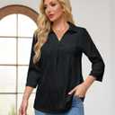 Womens 3 4 Sleeve Blouse Long Sleeve Business Casual Tunic Tops V Neck Work Tops Textured Dressy Casual Shirts (White, L)