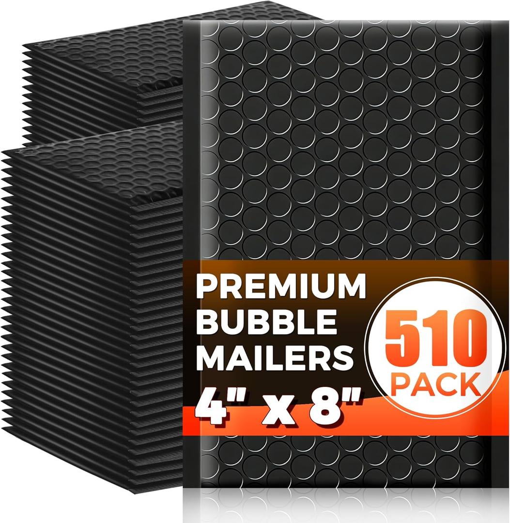 510-Pack Bubble Mailer 4'' x 8'' - Self-Sealing Waterproof Small Mailing Envelopes Padded Lightweight Shipping Bags for Accessories, Small Parts, Jewelry, Trading Cards, Compact Items 4x7 Usable Space