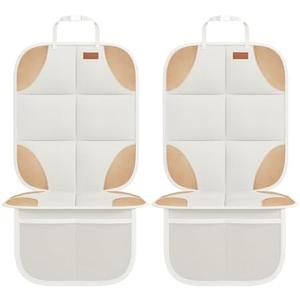 SMART ELF Car Seat Protector, 2Pack Seat Protector Protect Child Seats with Thickest Padding and Non-Slip Backing Mesh Pockets for Baby and Pet,Sedan SUV Truck (Beige Brown)