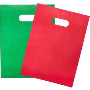 200 Red & Green Merchandise Bags1.5Mil Thick 100 Red and 100 Green 9"x12" Glossy Suitable for Retail And Boutique With Handles