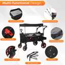 Collapsible Canopy Wagon, Foldable Wagon Stroller with 330LBS, Heavy Duty Cart with Shock-Absorbing Wheels, Adjustable Push Pulling Handles for Camping, Garden, Sports, Shopping, Black