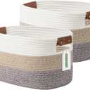 Cotton Rope Basket, Storage Baskets with Handle, 15x10x9 Inch Woven Basket for Shelves, Laundry, Towels, Clothes, Books, (Gradient Brown 2 Pack)