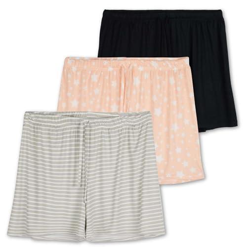 Real Essentials 3 Pack: Womens Ultra-Soft Comfy Stretch Pajama Lounge Shorts Elegant Sleepwear, L