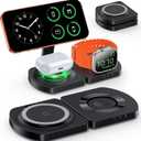 EGV Wireless Charger for iPhone, 3-in-1 Magnetic Charging Station for Apple, MagSafe Charger Stand for iPhone 17 Air 16 15 14 13 12 Series, Airpods Pro, Apple Watch Ultra, Foldable, No Adapter, Black