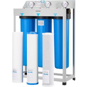 VEVOR Whole House Water Filter System, 3-Stage | Sediment, PHO, CTO | 4.5" x 20" Home Water Purifier Filter Reduce Chlorine, Bad Taste, Odor, Rust, Prevent Scale and Corrosion
