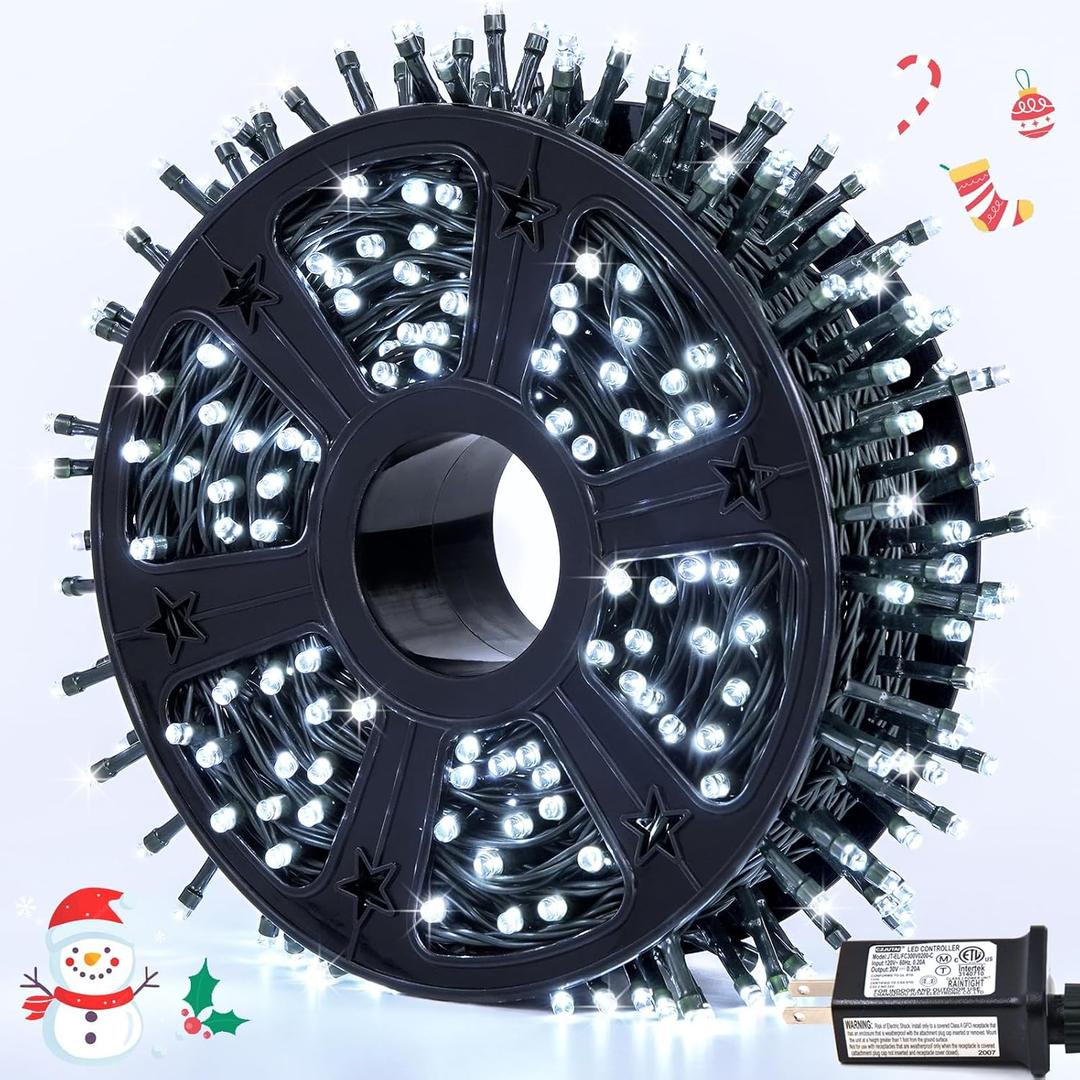 JMEXSUSS 500 LED White Christmas Lights Outdoor, 173ft 8 Modes Led Christmas Lights, Waterproof White String Light for Tree House Wedding Party Xmas Decorations