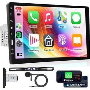 Single Din Car Stereo with Carplay Android Auto, Podofo 9 Inch Touchscreen Bluetooth Car Radio Support FM/AM Radio USB Port Mirror Link EQ SWC, Car Audio Receivers with Backup Camera