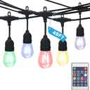 LUXRITE 48FT LED RGBW Outdoor String Lights, Remote Control Color Changing Cafe Lights, Commercial Grade Waterproof, 24 Edison S14 Shatterproof Bulbs, IP65, Dimmable Outside Hanging Lights for Patio