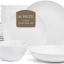 over&back Coupe Dinnerware Set - Stoneware Dishes - Comes with 4 Dinner Plates, 4 Salad Plates, 4 Cereal Bowls, and 4 Dinner Bowls - 16-Piece All-Occasion Place Settings - Semi-Matte White