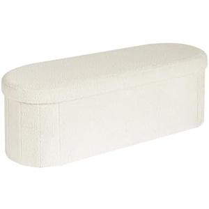 B FSOBEIIALEO Ottoman with Storage for Living Room, Sherpa Folding Storage Ottoman Foot Rest, 43.3 Inches Collapsible Bedroom Bench Cream White