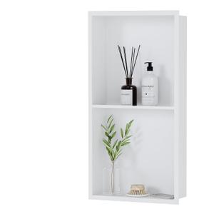 Neodrain No Tile Shower Niche, Stainless Steel Wall Niche 13.1"X25.1"(Inner Size 12"X24"), Two-Tier Bathroom Shelf, NO Tile Needed Recessed Storage for Bathroom Storage, White, 12X24In