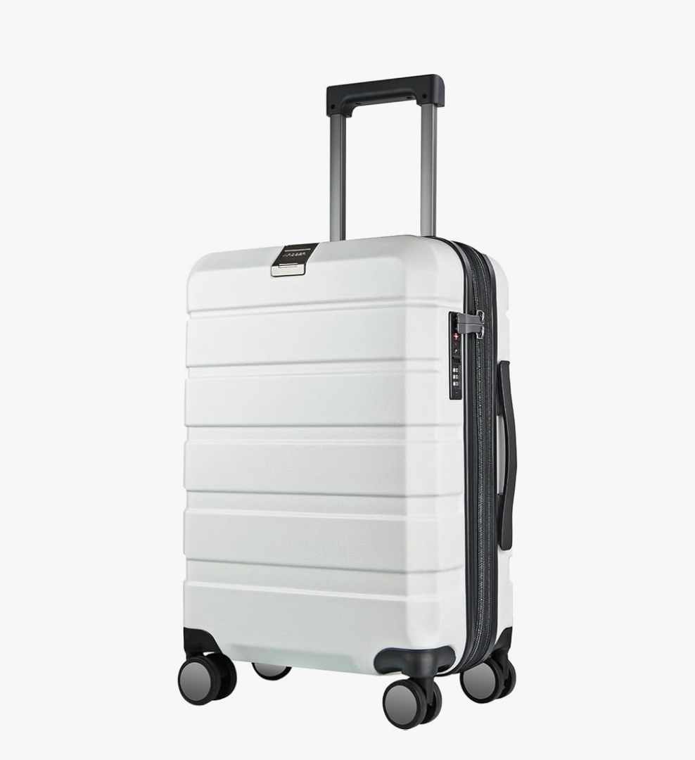 KROSER Hardside Expandable Carry On Luggage with Spinner Wheels & Built-in TSA Lock, Durable Suitcase Rolling Luggage with USB Port, Carry-On 20-Inch, White