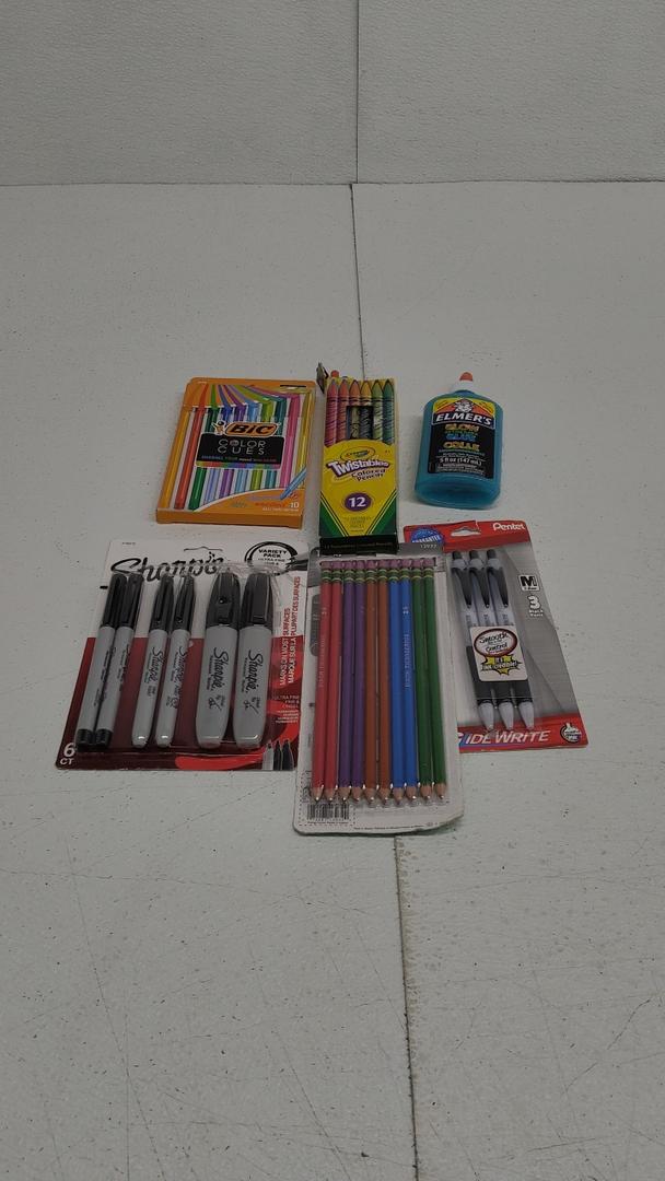 Mixed Stationery Items Pens, Pencils, Paper Clips, Markers, Glue