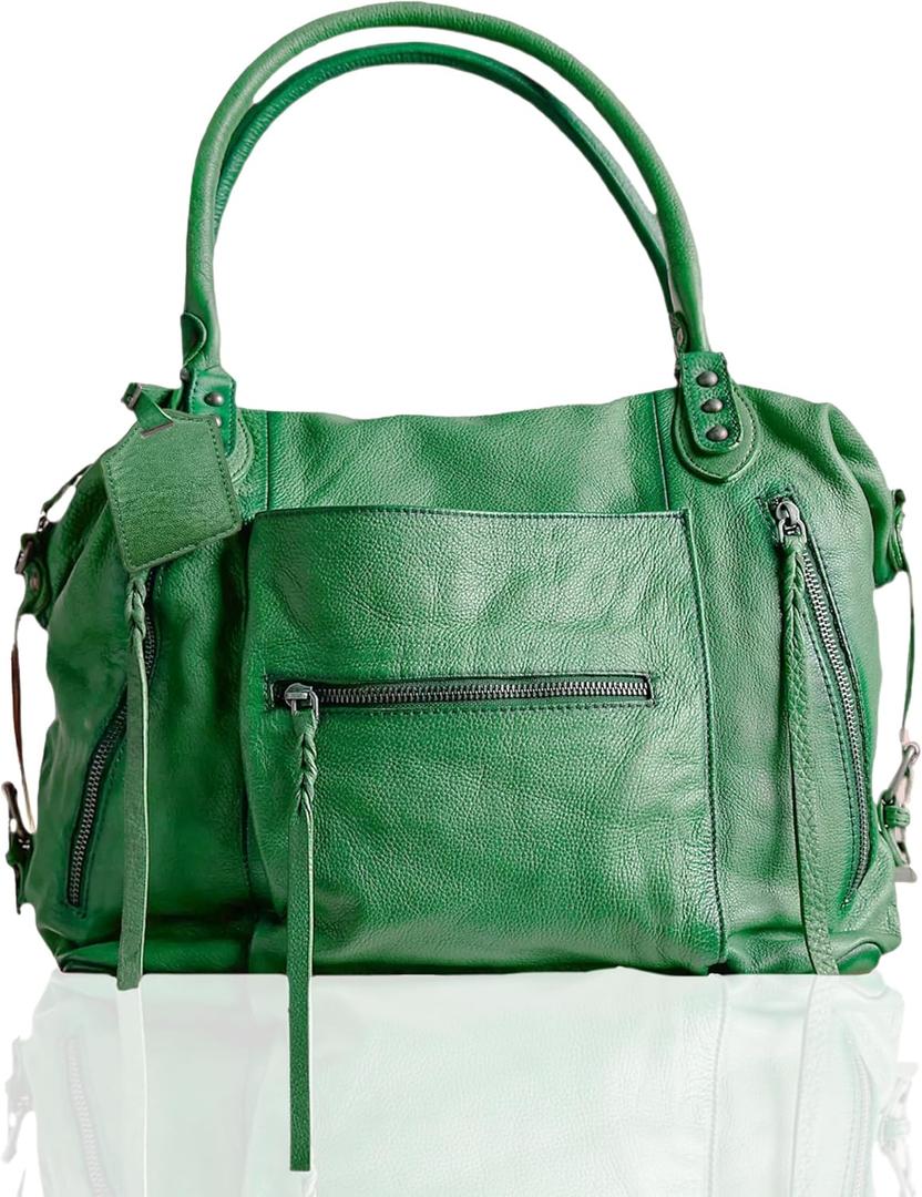 Women's Large Tote Bag City Tote Bag Fall Purse with Zipper Women Vegan Leather Hobo Handbags with Adjustable Strap (Green)