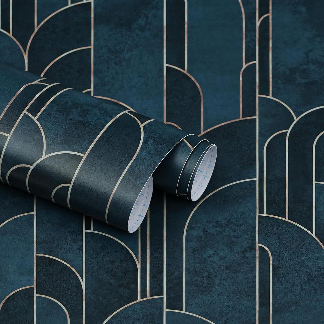 16.1"x393.7" Blue Wallpaper Peel and Stick Geometric Wallpaper Light Blue and Dark Blue Gradual Color Removable Contact Paper Self Adhesive Wallpaper for BedroomWalls Decorative Vinyl