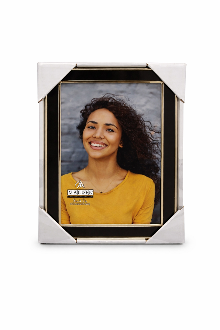 Malden International Designs Black Sleek With Silver Inside Border Picture Frame, 5x7, Black
