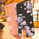 for Samsung Galaxy A14 5G Phone Case, Fashion Flower Pattern Design Girls Women Liquid Silicone Cover, Slim Shockproof and Scratch-Resistant Soft Case for Samsung A14 - Black