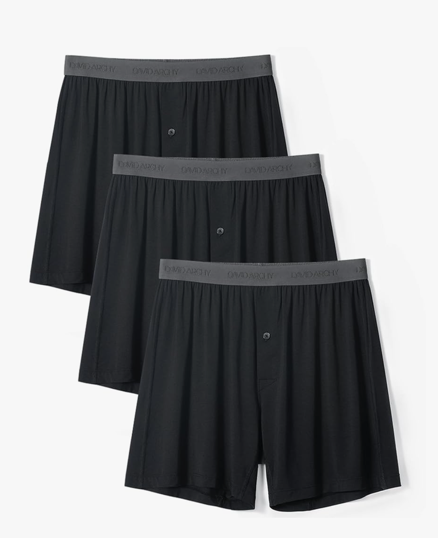 DAVID ARCHY Mens Underwear Bamboo Rayon Boxers for Men Breathable and Cool Men's Boxer Shorts with Button Fly 3 Pack L
