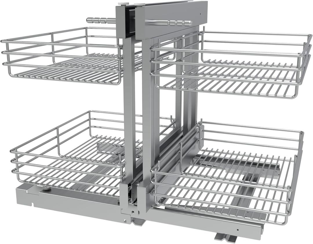 Blind Corner Cabinet Pull Out 2 Tier, Left & Right Blind Corner Cabinet Organizer for 20" W, Cabinet Pull Out 4 Shelves, Chrome, Slide Out Drawers for Kitchen or Bathroom Cabinets, Silver