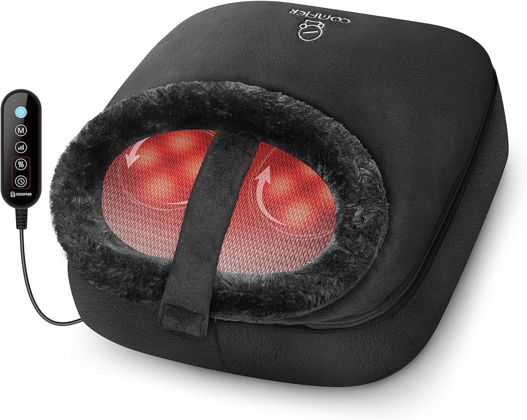 COMFIER Foot Massager with Heat, Electric Foot Warmer for Women,Men Gifts, Shiatsu Feet Massager Machine for Plantar Fasciitis,Neuropathy, 2-in-1 Foot & Back Massager, Foot Heater Fits up to 12 (Black)