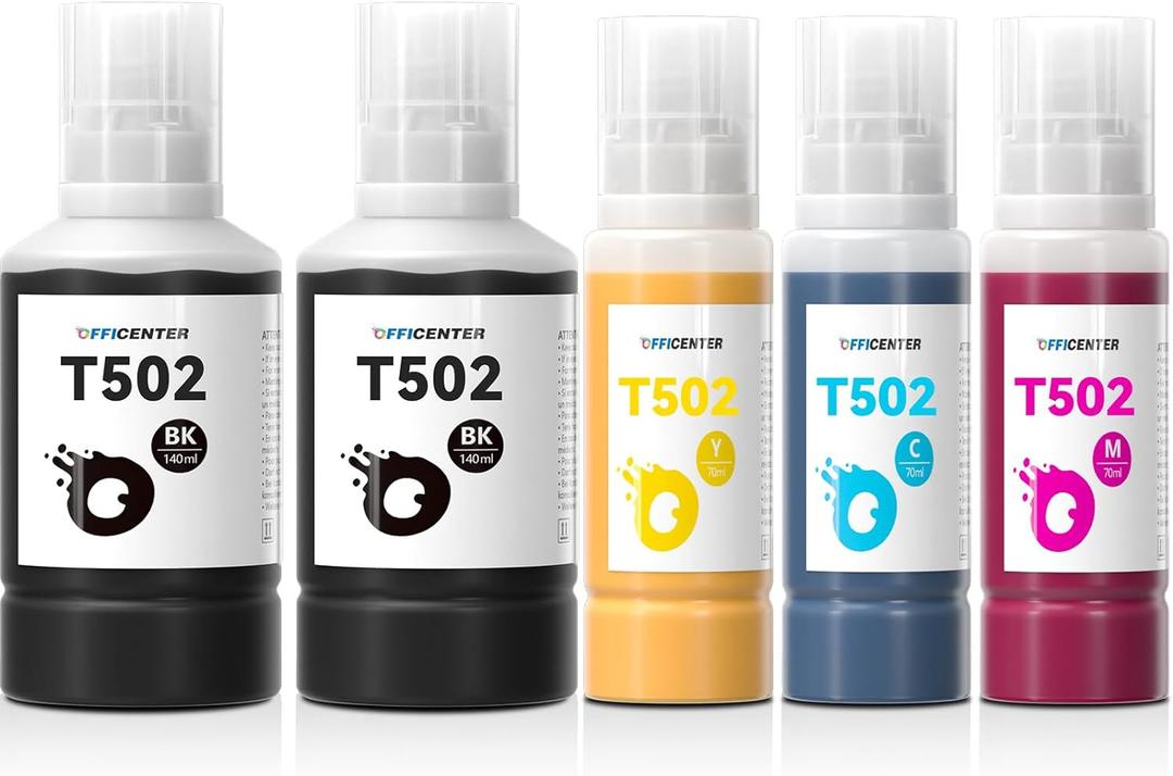 T502 502 Ink Refill Bottles for Ecotank ET2760 ET-4760 ET2750 ET-3760 ET-2850 ET-15000 ST-4000 ST-2000 ET-3710 ET-3850 ET-3750 ET-4850 ET-3830 ET4750 ET2700 ST3000 ET3700 Printer(2BK C M Y) (5022BK C M Y))