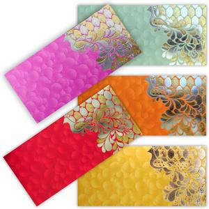 PARTH IMPEX Shagun Gift Envelope for Cash (Pack of 50) 7.5" x 3.5" Peacock Feather Gold Silver Foil Stamping Assorted Color Money Holder Card for Christmas Diwali Birthday Wedding Graduation