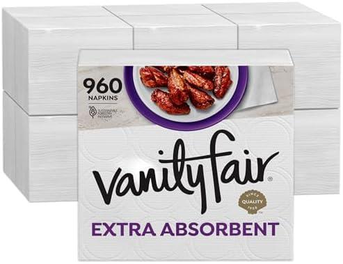 Vanity Fair Extra Absorbent Premium Paper Napkins, 960 Count, Disposable Napkins Made Soft and Strong for Messy Meals and Everyday Use