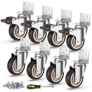 HOLKIE Side Mount Casters 2 Inch L-Shaped Small Rubber Caster Set of 8 with Ball Bearing Heavy Duty Furniture Wheels with Thickened L-Shaped Mounting Plate Ideal for Coffe TablesCribs4 with Brakes