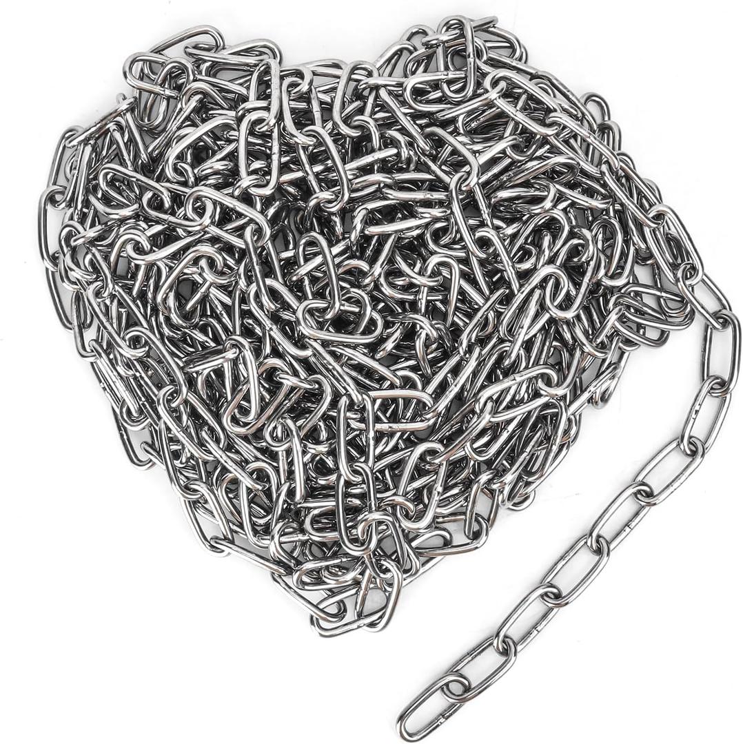 3/16 Inch 304 Stainless Steel Chain, 32.8 Feet Heavy Duty Utility Chain for Hanging, Durable Small Light Duty Chain, Metal Chain for Sites, Warehouses, Camping