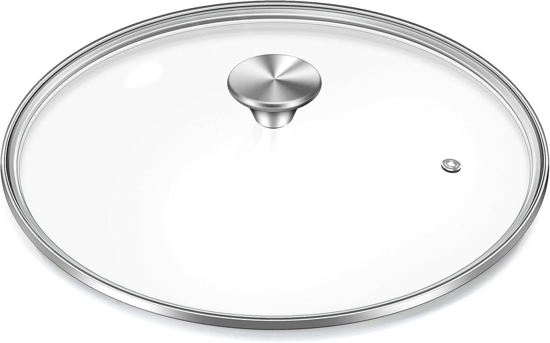9.5 inch Tempered Glass Lid, Versatile Round Replacement Glass Cover for 9.5 inch Skillets, Pots and Pans, and Dutch Ovens - Dishwasher and Oven Safe up to 400- 24CM (Silvery)