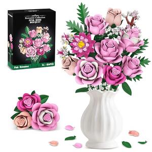 Pink Rose Bouquet Flowers Building Set, 834Pcs Roses Artificial Flowers Botanical Collection Compatible with Lego Flowers for Adults Valentines Day Gifts for Her Women Wife Girlfriend Mom