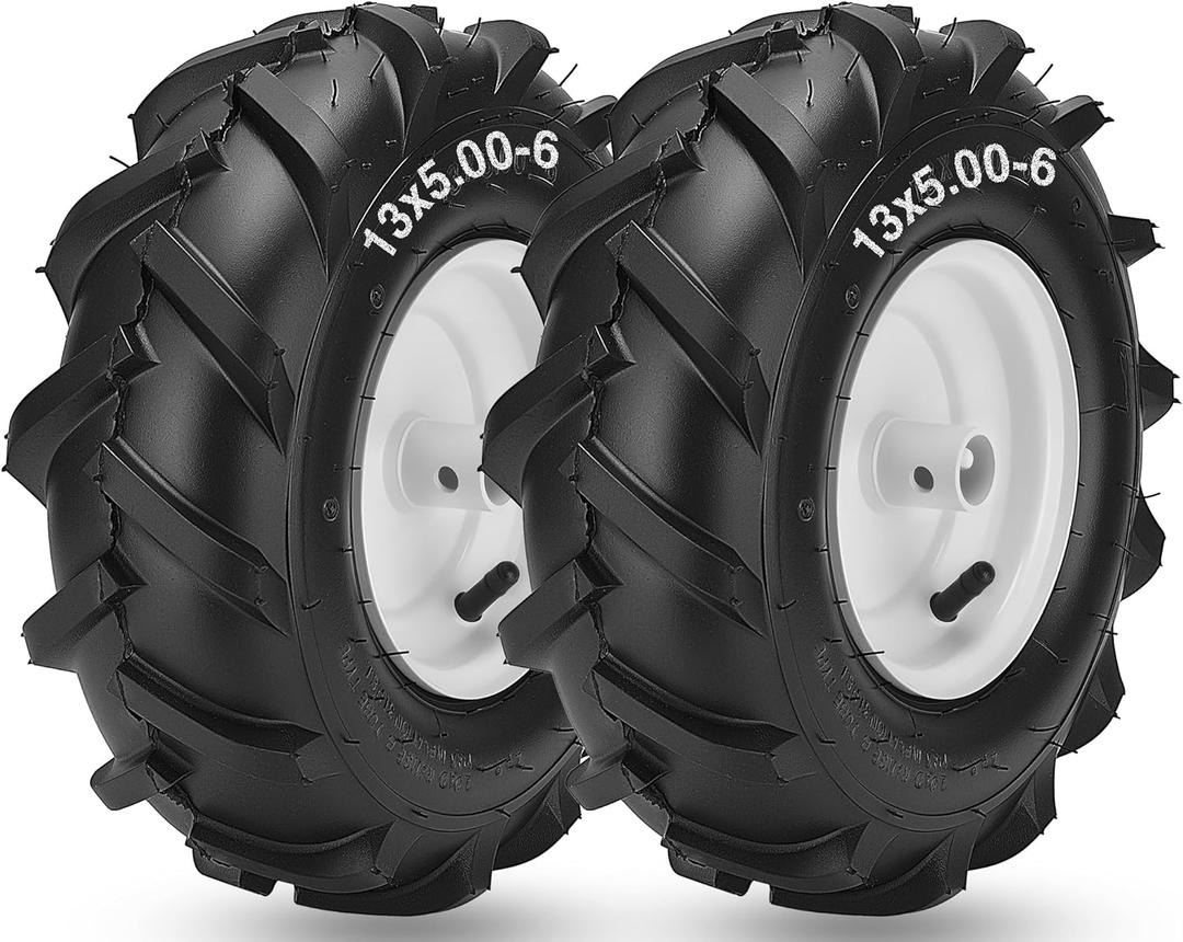 13x5.00-6" Tiller Tire and Wheel, 3/4" Axle Size 13x5.00-6 Tiller Tires Compatible with Troy-Bilt, Craftsman, Garden Tractor, Trencher, Tillers Replacement Tire, 3-1/8" Centered Hub, 2 Pack