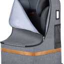Padded Car Seat Travel Bag for Airplane with Wheels, Heavy Duty Carseat Bags for Air Travel, Rolling Gate Check Backpack and Dolly Carrier, Storage for Baby Essentials, Grey
