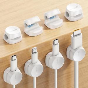 7Pack Cord Organizer [1s Lock] Spring Cable Management Clips - Lamicall Desk Cord Holder, Adhesive Cute Round Cable Clip, Phone Charger Wire Organizer Keeper for Nightstand Car Office Accessory, White