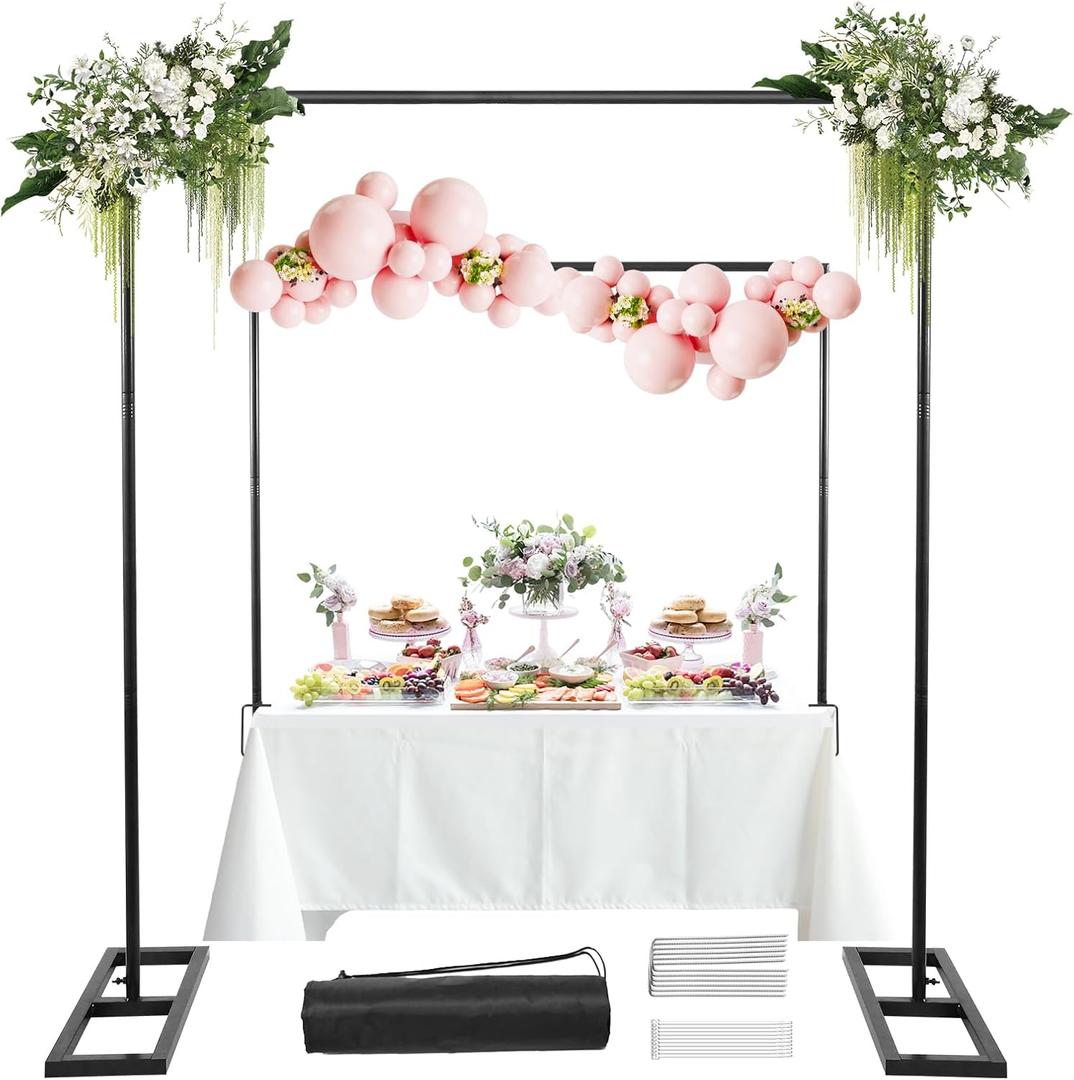8.2FT Square Wedding Arch, Metal Heavy Duty Balloon Arch Adjustable Stand, Photoshoot Backdrop Stand Kit, Change Over The Table Rod Stand with Clamps for Baby Shower Party (Black)