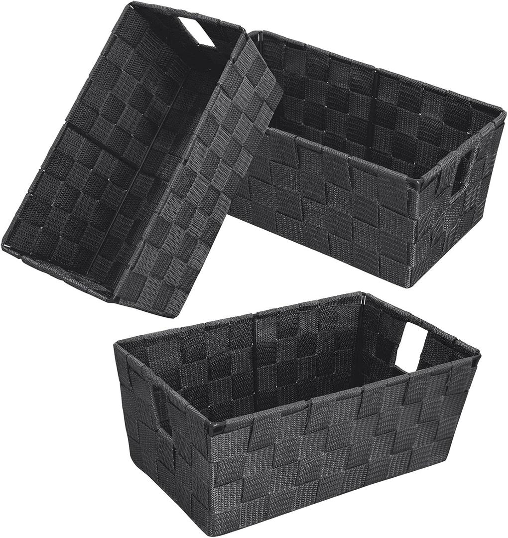 homyfort Woven Shelf Storage Tote Basket Bins Container, Storage Boxes Cube Organizer with Built-in Handles for Bedroom, Office, Closet, Clothes, Kids Room, Nursery 3pk(Grey)