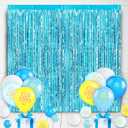 22Pcs Cartoon Baby Birthday Decorations, Aquamarine 3.3x8.2ft Tinsel Foil Fringe Curtains Banner and Cute Flowers Bubbles Balloons for Cute Theme Party Decorations Boys and Girls Party Supplies