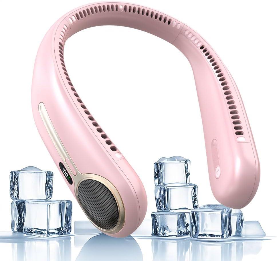 Portable Neck Fan,Hands Free Personal Wearable Bladeless Fan,6000mAh USB Rechargeable,360 Cooling,LED Display,4-Speeds,Birthday Gifts for Men Women Dad Mom,Valentines Day Gifts for Her Him (Pink)