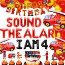 LaVenty Sound The Alarm I Am 4 Balloon Firetruck 4th Birthday Decoration Firefighter Cake Balloons
