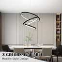 Modern Black Led Chandelier 3 Rings Black Dimmable LED Chandeliers Light Fixture for Kitchen Island Height Adjustable Chandelier Led Pendant Light for Dining Room Bedroom Living Room, 3-Ring 19.7"