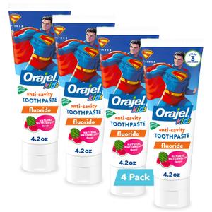 Orajel Kids Anti-Cavity Toothpaste, Natural Watermelon Flavor, 4.2 Oz Tube, 4-Pack