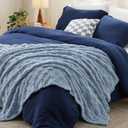 Bedsure Full Comforter Set 5 Pieces - Bed in a Bag with Checkered Throw Blanket and Decorative Pillow, Lightweight Bedding Comforter Sets, All Season Boho Bedding, Navy Blue (04 - Navy Plaid)