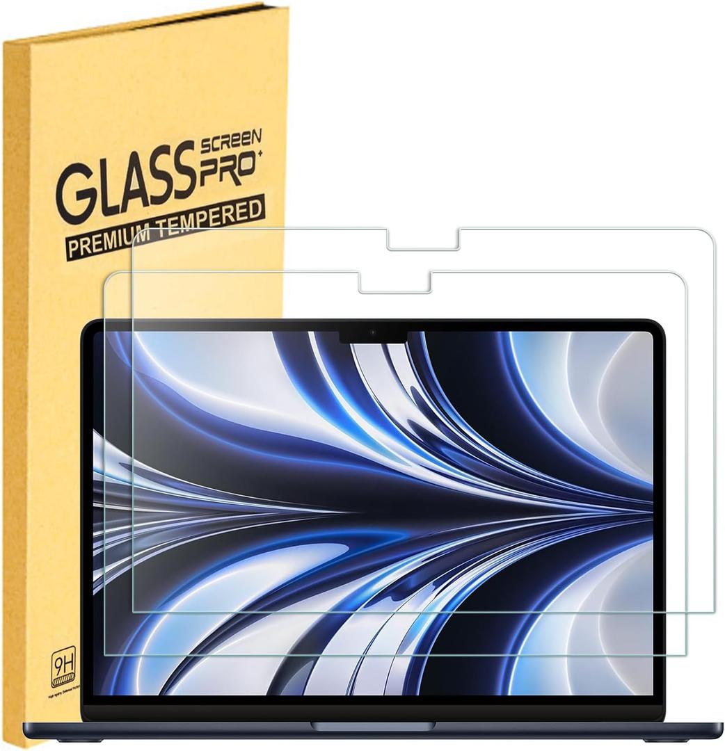 MUBUY-GOL 2 Pack Tempered Glass Screen Protector for MacBook Air 13.6 inch 2026-2022 (M5 M4 M3 M2 A3449 A3240 A3113 A2681), 9H Hardness Anti-Scratch Anti-fingerprint