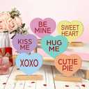 Yousoontic 6 Pcs Valentines Day Heart Wood Sign Love Heart Candy Tabletop Centerpiece Colorful Conversation Hearts Wooden Block Table Decorations for Wedding Party Office Tiered Tray Home Shelf Gift