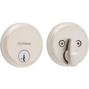 Kwikset Hometown Deadbolt Lock, Satin Nickel, Round Exterior Keyed Front Entry Door, Pick Resistant SmartKey Rekey Security, Single Cylinder Dead Bolt Door Lock, with Microban Protection
