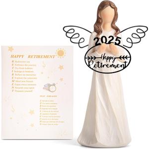 Retirement Gift for Woman 2025 - Happy Retirement Gifts for Coworker Teacher Nurses Boss Mom Grandma Sister Retirees Women Retirement Party Decorations with Angel Figurine Retirement Blessing Card
