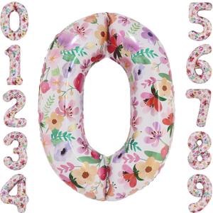 Flower Balloons 40 Inch Floral Number 0 Balloon for 10th Birthday Garden Party Decorations Ten Year Old Photo Props Foil Number 0