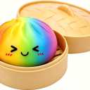 Rainbow Dumpling Squishies with Box, Colorful Mystery Squishys Dumplings Stress Relief Balls Fidget Sensory Toy,Bao Bun with Food Steamer Stretchy Desk Squeeze Toys