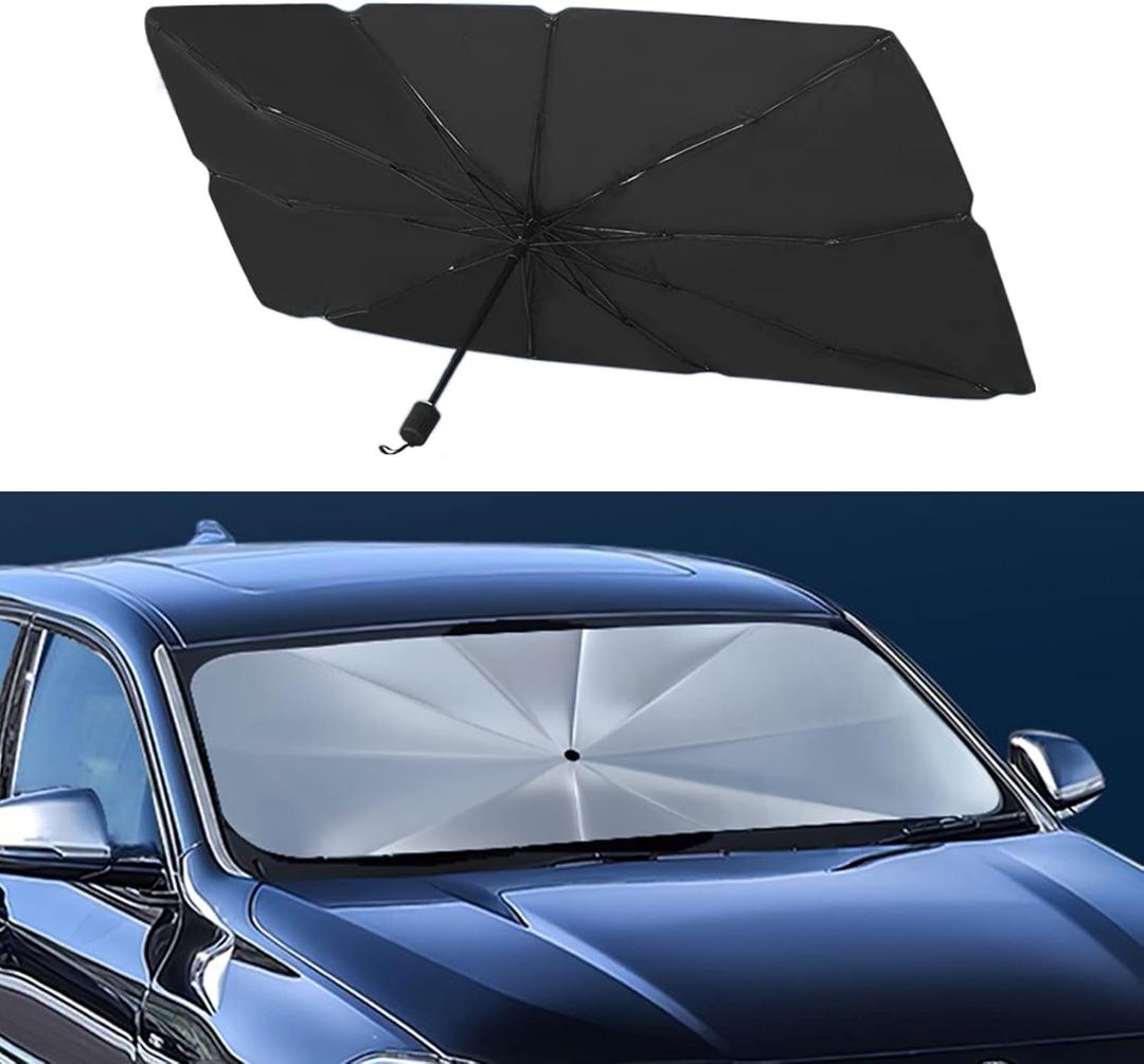 Car Windshield Sun Shade Umbrella, Foldable UV Rays Protector & Heat Block Reflector Retractable Front Window Sun Shades Umbrella Shield (57 * 29.5inch, Large)